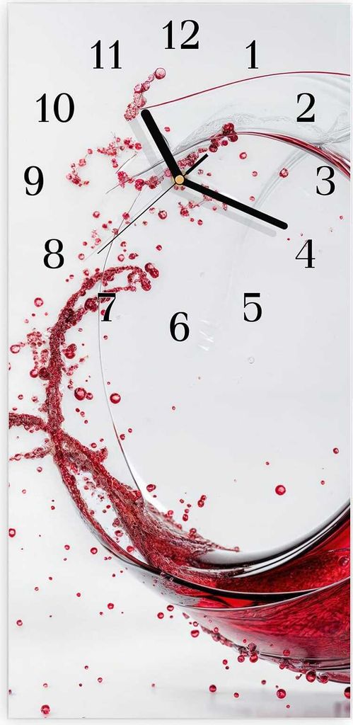 Wanduhr aus Glas mit Motiv Rotwein Spritzer- 30 x 60 cm - inkl. Aufhängesystem