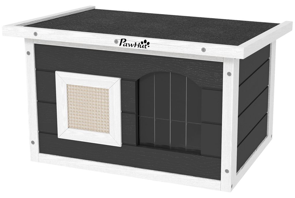 PawHut kattenhuis, buitenkattenhol van hout, met krabmat en Productafbeelding 