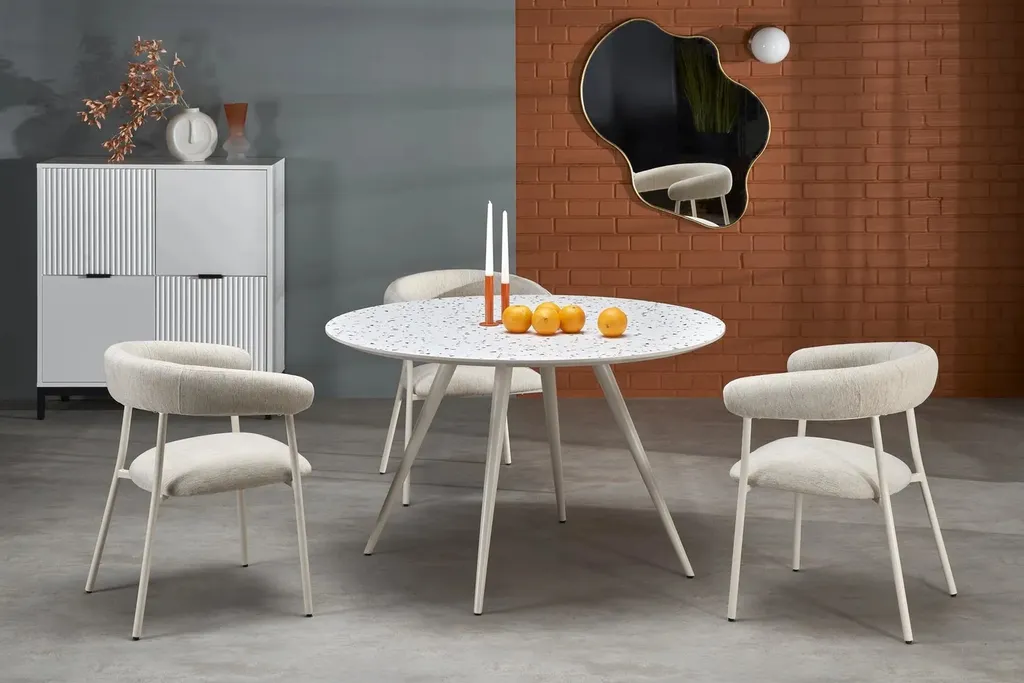 Table ronde ARAMIS plateau terrazzo blanc et structure durable stable - 2
