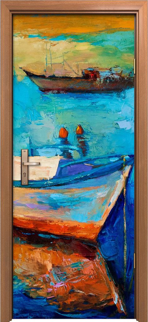 Türposter 80x200 cm Türaufkleber Türtapete Türfolie Klebefolie Deko Meer Boote bei Sonnenuntergang