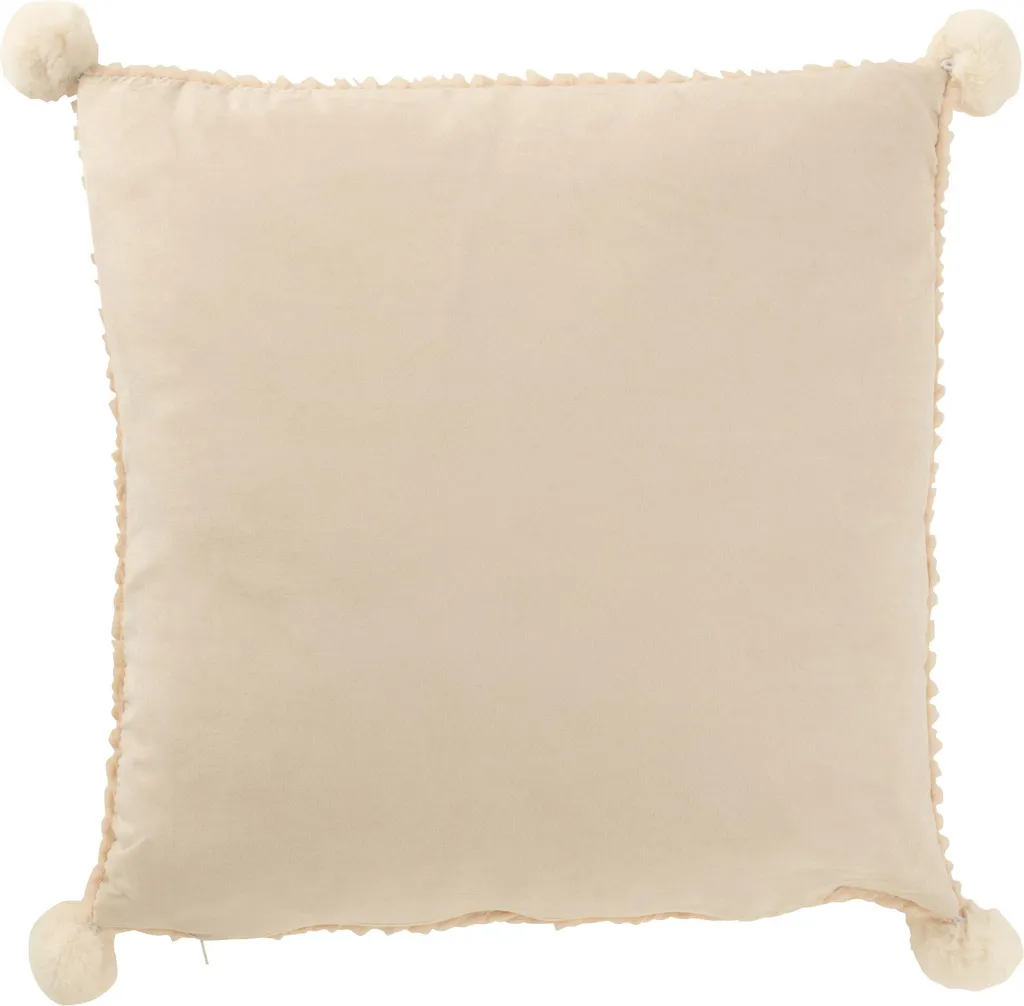 Coussin Beige à Pompons J-Line en Polyester pour Décoration Bohème - 3