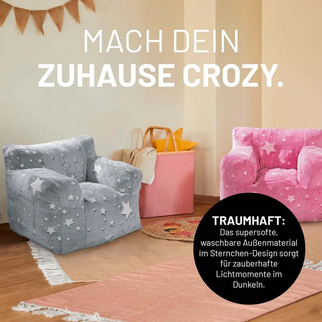 Pouf Enfant Luminescent Doux et Lavable avec Motifs Étoiles Lumaland - 4