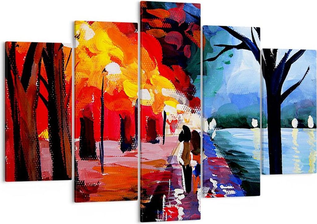 Bild auf Leinwand - Leinwandbild - Grafik Abbildung See Abend - 150x100cm - Wand Bild - Wanddeko - Leinwanddruck - Bilder - Kunstdruck - Wanddekora...