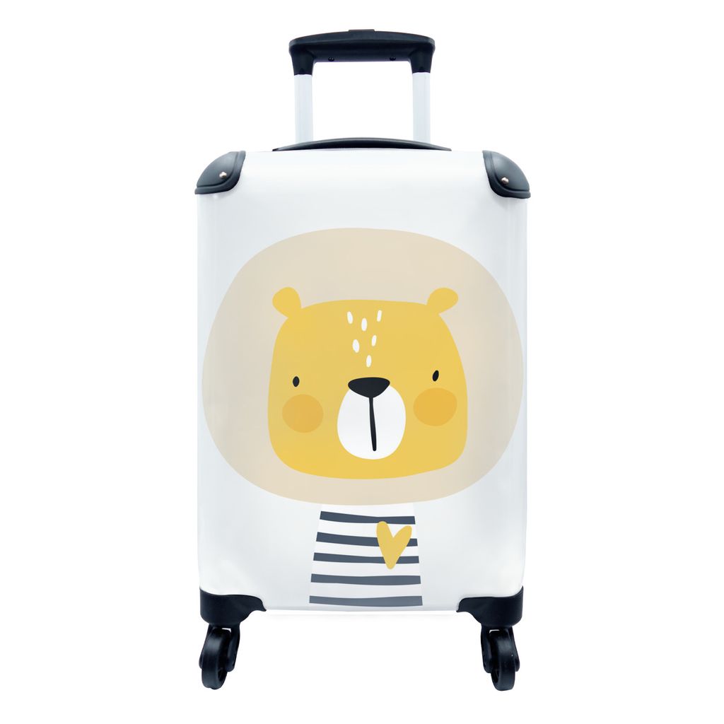 MuchoWow Koffer Handgepäck Trolley Rollkoffer Kleine Reisekoffer mit 4 Rollen - Löwe - Tiere - Illustration - Herz - Kinder - Kind - Cabin Size...