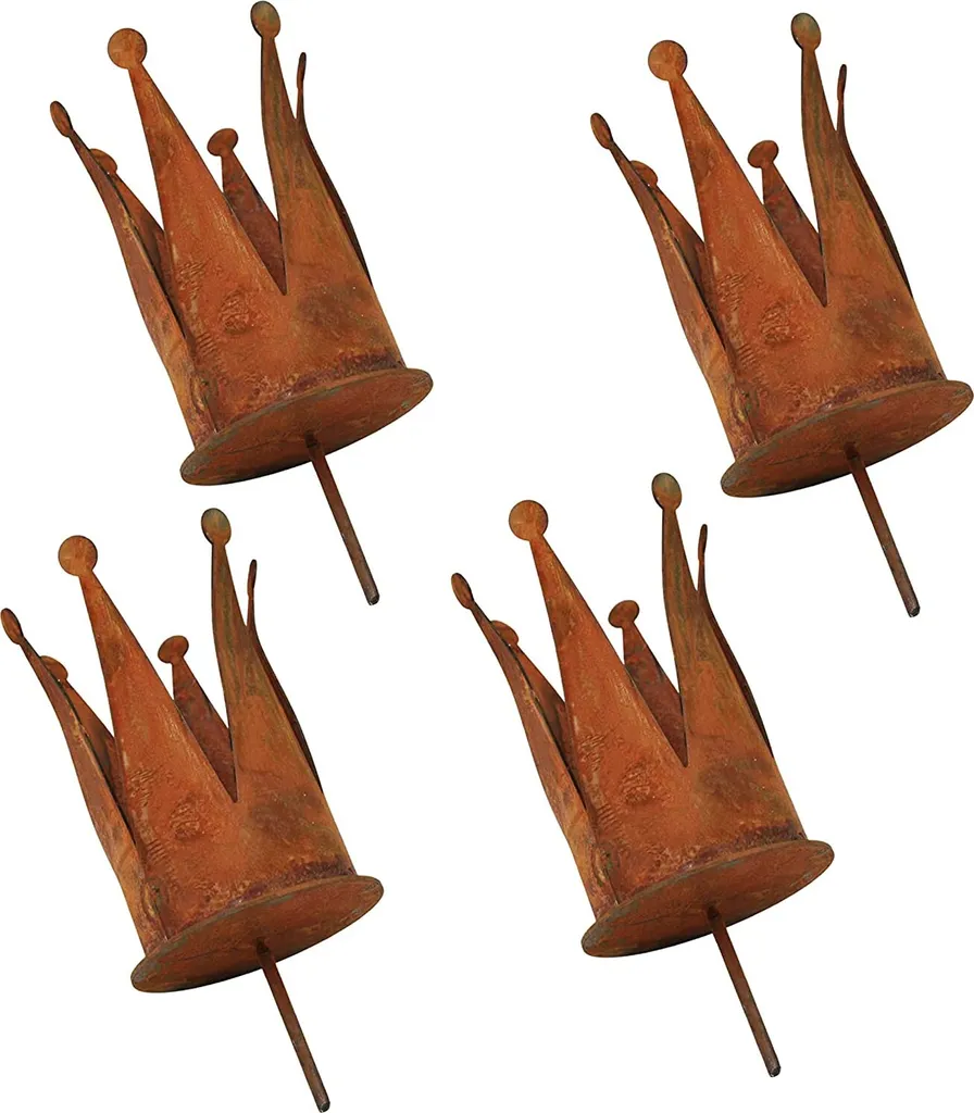 Rostikal Lot de 4 Porte-Bougies Couronne en Métal Rouille Noble Ø 7 cm