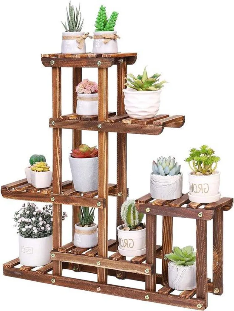 Petite jardinière de balcon en bois 5 niveaux 60 x 61,5 cm design naturel