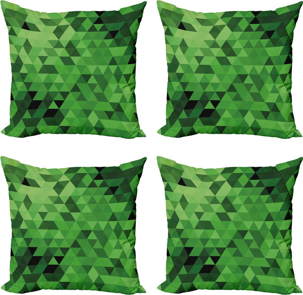 ABAKUHAUS Grün Kissenbezug Set (4 Stück), Triangles Abstrakt Mosaik, Moderner Doppelseitiger Digitaldruck, 40 cm x 40 cm, Dunkelgrün Hellgrün