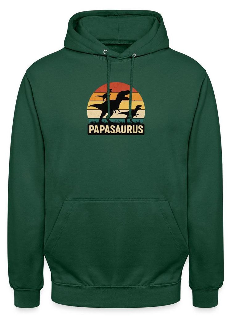 Spreadshirt Papasaurus | Dino Papa Uni Hoodie, XL, Flaschengrün