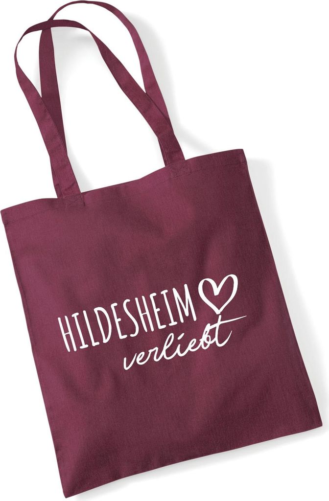 Huuraa Jutebeutel Hildesheim verliebt 10 Liter Burgundy Baumwolle Tasche Geschenkidee