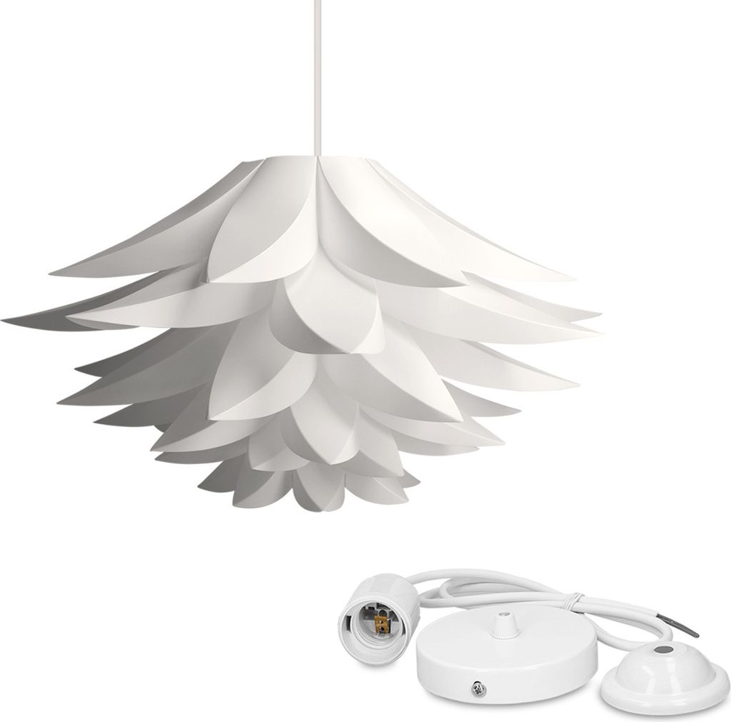 kwmobile DIY Puzzle Lampe Lampenschirm - Lotus Schirm Set mit Deckenbefestigung 90cm Kabel E27 Fassung - Puzzlelampe Deckenleuchte in Weiß
