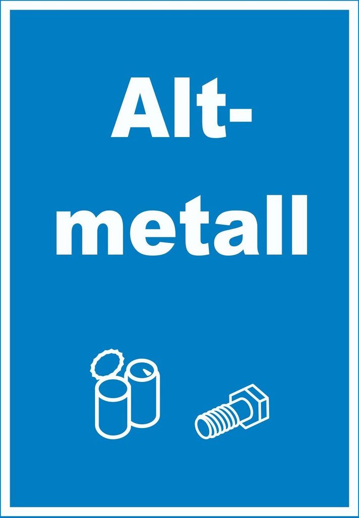 Altmetall Mülltrennung Schild Text Symbol Blech Dose Schraube hochkant A6 Rückseite selbstklebend