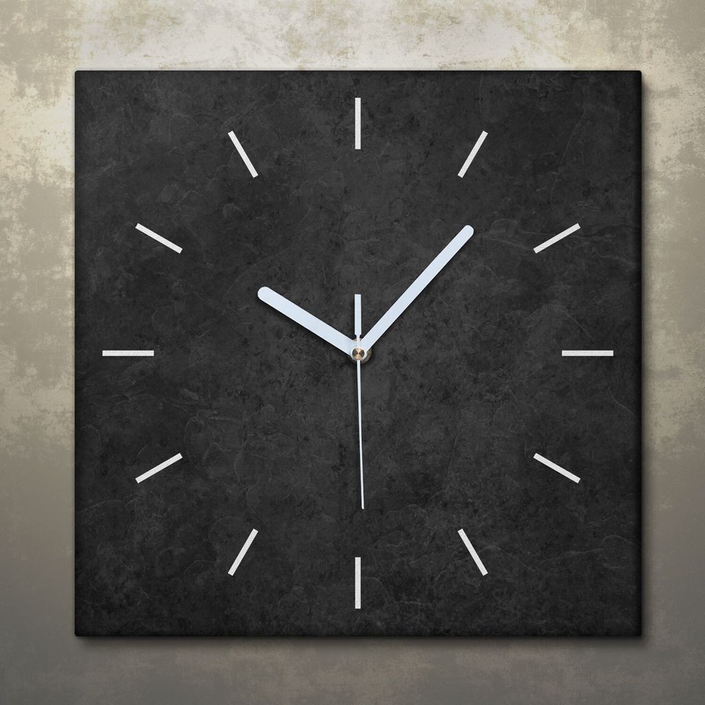 Wohnzimmer Leinwand Uhr Geräuschlos Küche 30x30 Schwarzer Stein, Marmor, Motive, Textur, weiße Zeiger