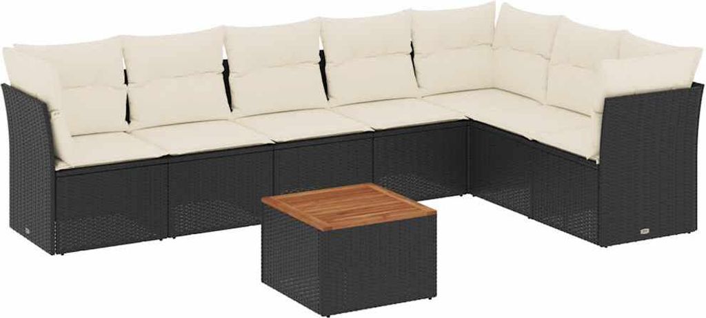 vidaXL 8-tlg. Garten-Sofagarnitur mit Kissen Schwarz Poly Rattan