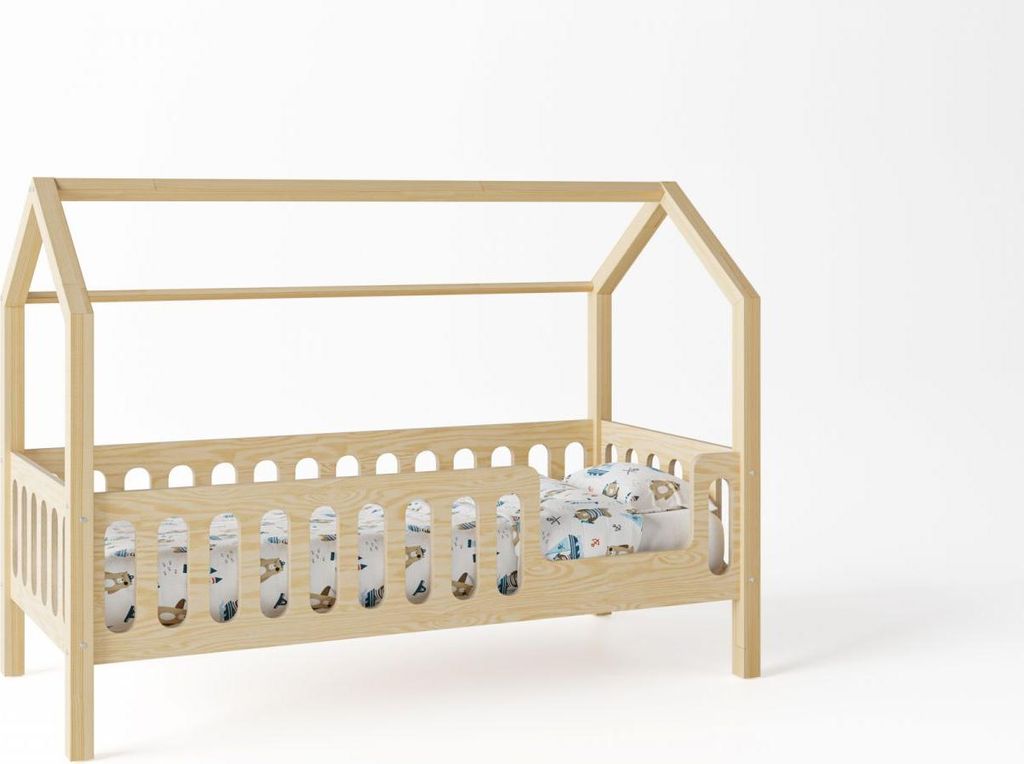 Kinderbett TRANO PP | Mädchenbett mit Barriere | 90x200 cm | Öko100% natürliches Kiefernholz | einfache Montage | inklusive Lattenrost