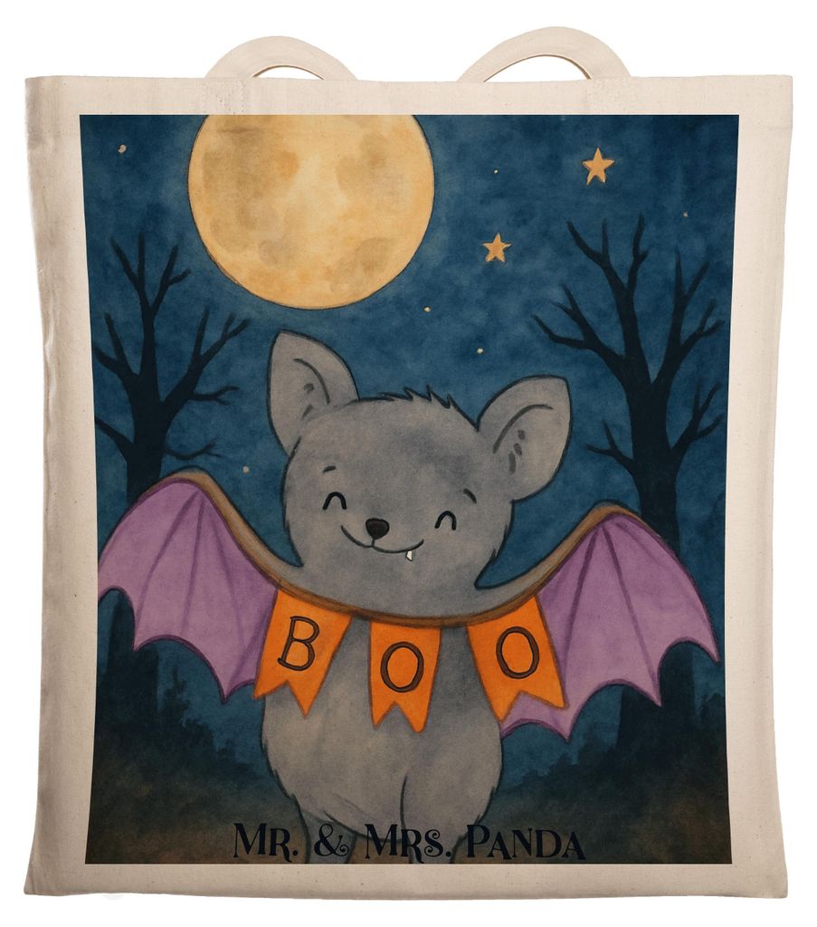 Mr. & Mrs. Panda Tote Bag Fledermaus Boo Design - Weiß - Geschenk, Dekoration, Shopping Tasche, Beutel, Tragetasche, Einkaufstasche, dokumententasche