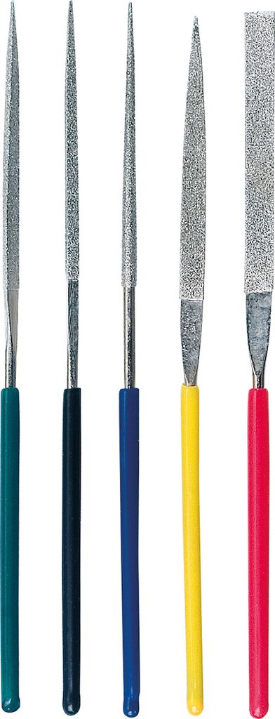 SELVA Diamant-Nadelfeilen-Set, Werkstattfeilen, 5-teilig, zur Bearbeitung von Stahl, Glas oder Keramik, Diamantbeschichtung, verschiedene Formen