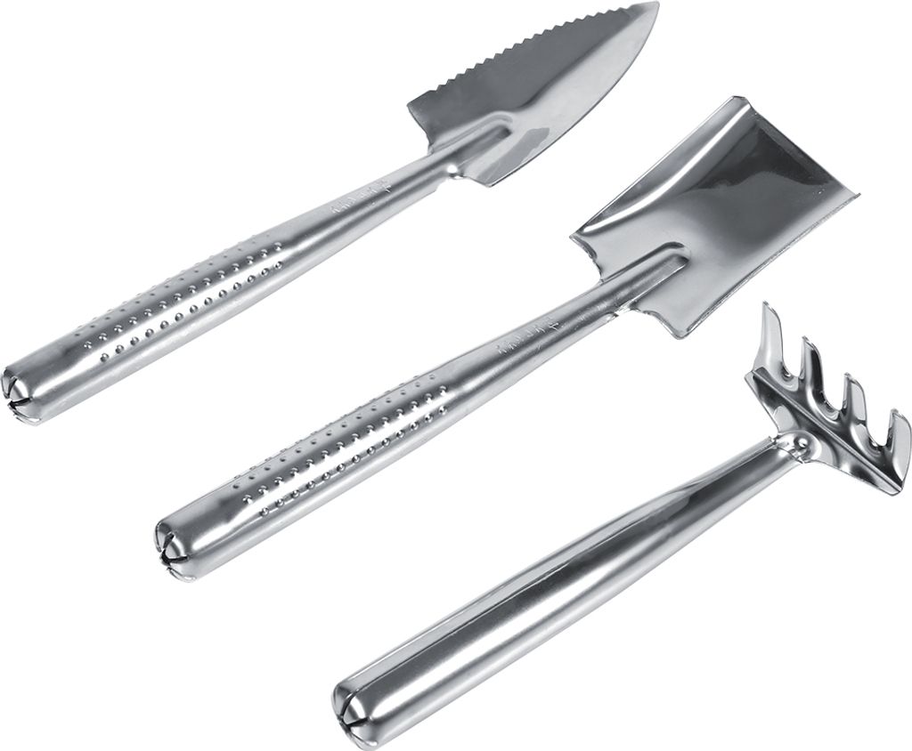 3x Schaufel, Spaten, Rechen, Mini-Gartenpflanze, Werkzeug für Kinder, Gartenspielzeug (Edelstahlgriff)