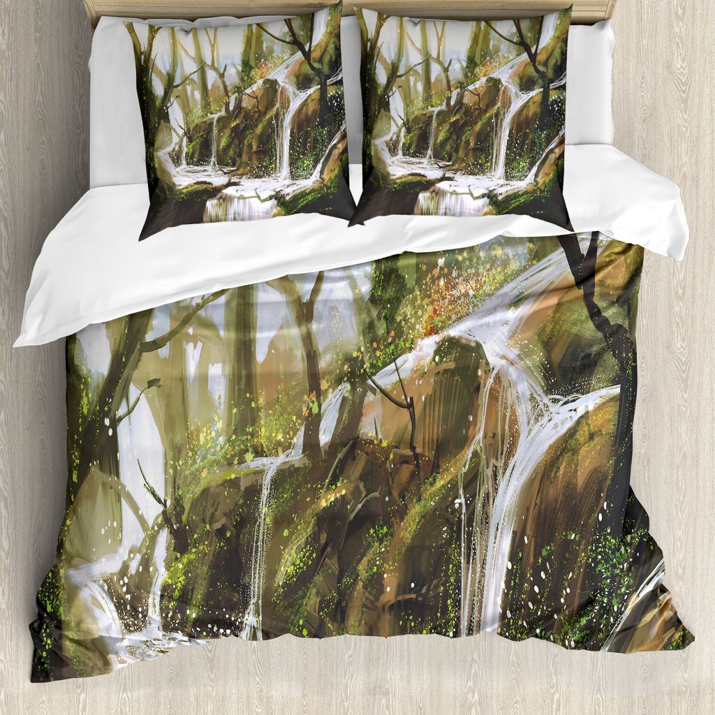 ABAKUHAUS Fantasie Bettbezug, Geheimes Paradies Farbe, Milbensicher Allergiker geeignet mit Kissenbezügen, 155 cm x 220 cm - 80 x 80 cm, Weiss-braun