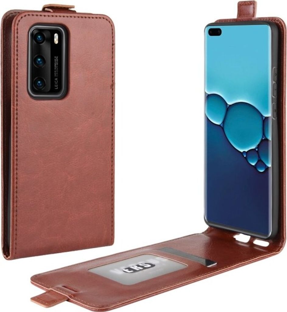 Flip Case Handyhülle für Huawei P40 Vertikal Schutzhülle Tasche Cover Braun Bumper Smartphone Kartensteckplatz-Kreditkarte-Geldscheine EC-Karte ...
