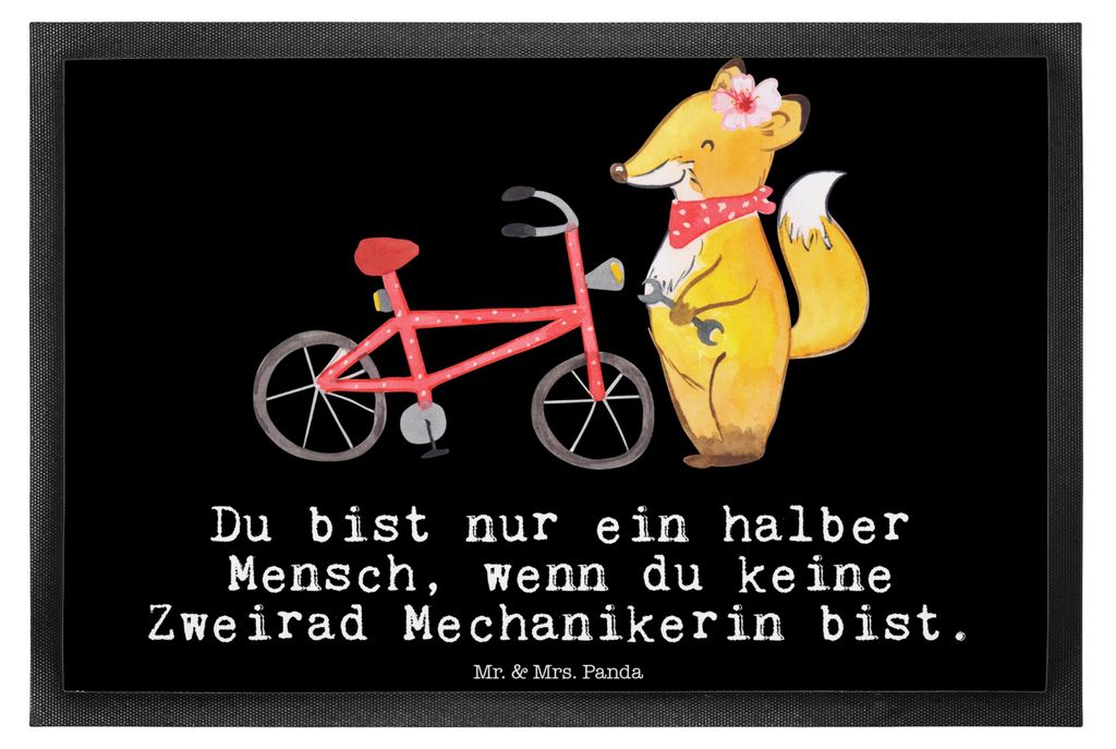 Mr. & Mrs. Panda Fussmatte Zweirad Mechanikerin Herz 40 x 60 cm - Schwarz - Geschenk, fußmatte, Schmutzfangmatte, Gummimatte, Fußabtreter, Bodenv...