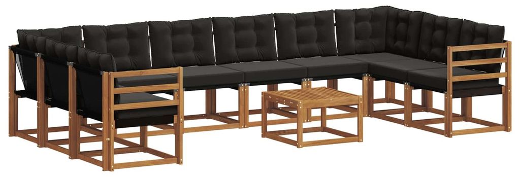 vidaXL Outdoor-Sofagarnitur mit Kissen 11 pcs Natürlich und Schwarz