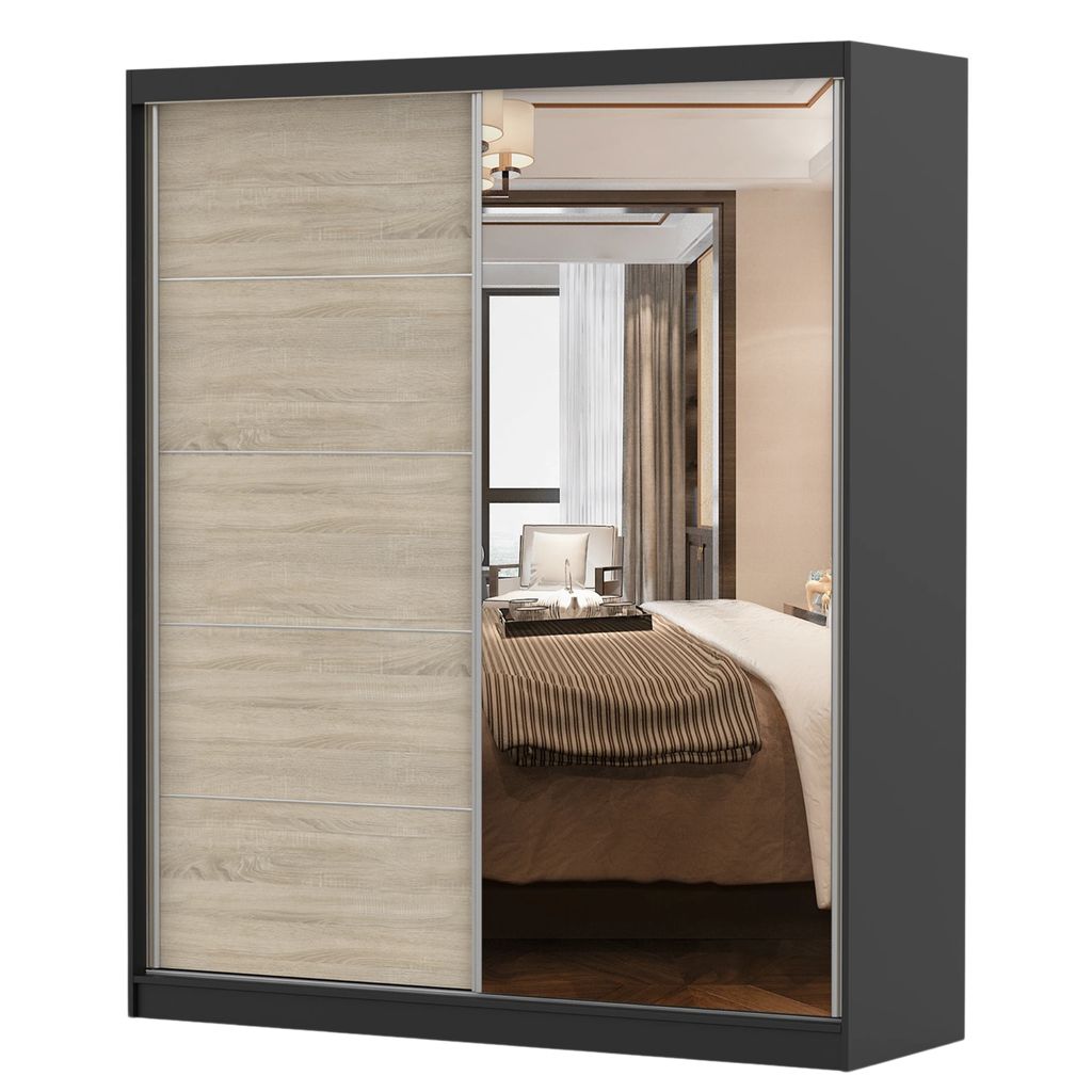 Schwebetürenschrank Kleiderschrank Bella 03, 183 cm, Produktbild 