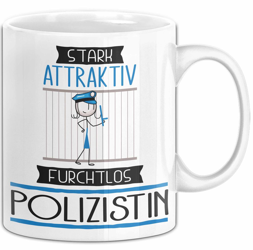 Polizistin Tasse Geschenk Becher Stark Attraktiv Furchtlos Polizistin Lustige Geschenkidee (Weiß)