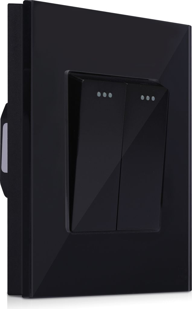 Navaris Wand Lichtschalter mit Glasrahmen zweifach - mit Montagematerial - Design Glas Wandschalter Kippschalter - Glasschalter Schalter in Schwarz