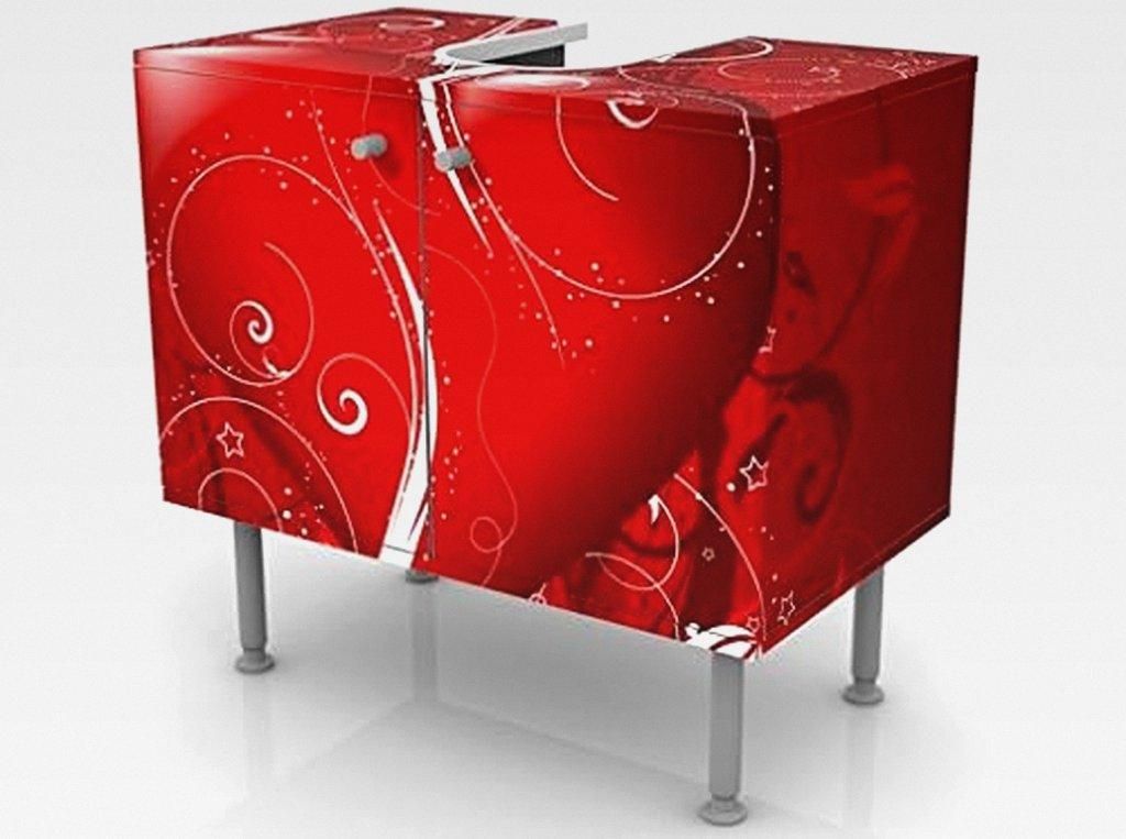 Waschbeckenunterschrank 2 Türen Liebe höhenverstellbar mit Füßen - 60er Breite - originell Modern Unterschrank rot Bad Gäste WC Möbel mit Mot...