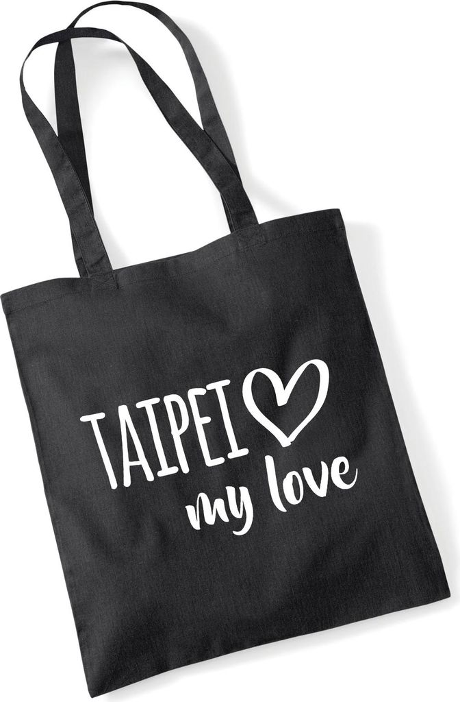Huuraa Jutebeutel Taipei my love 10 Liter Black Baumwolle Tasche Geschenkidee