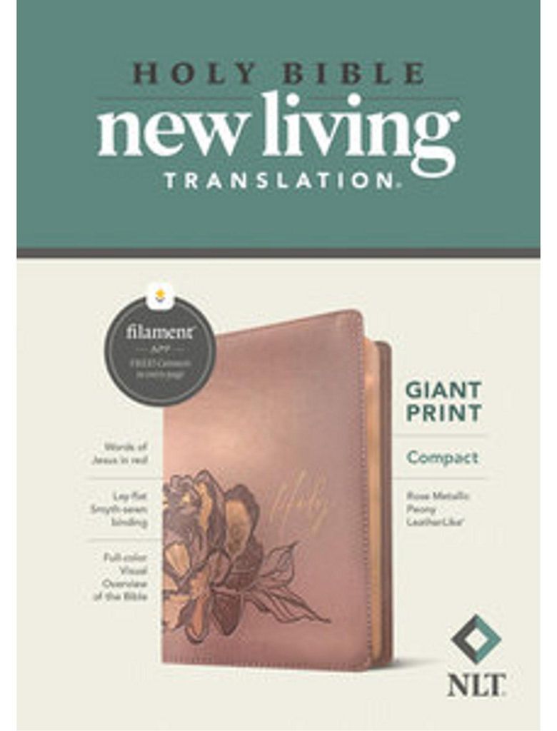 NLT Compact Giant Print Bible, Filament Enabled (Leatherlike, Rose Metallic Peony, Red Letter)