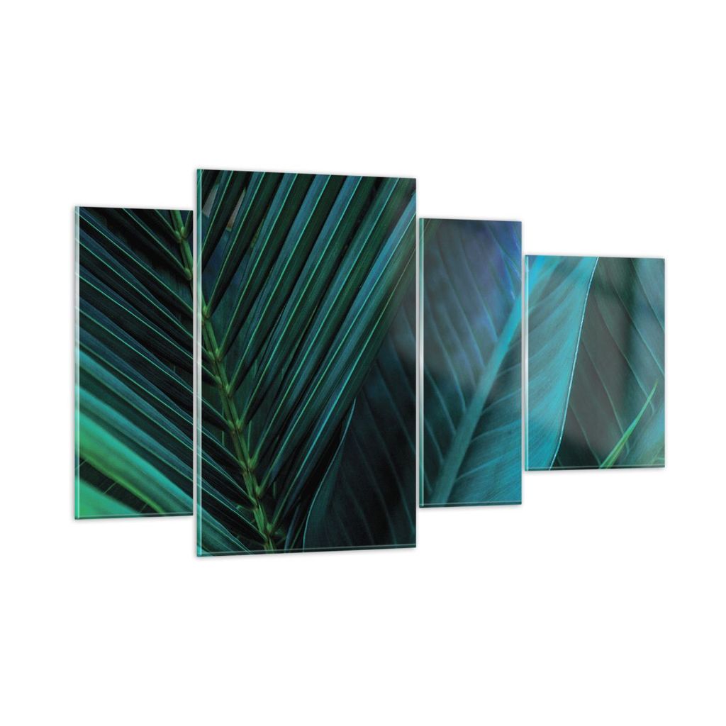 Bilder auf glas - 4 Teile - Blatt Tropen Grün - 120x70cm - Glasbilder - Wandbilder - Bilder - zum Aufhängen bereit - Wanddekoration aus Glas - Gl...