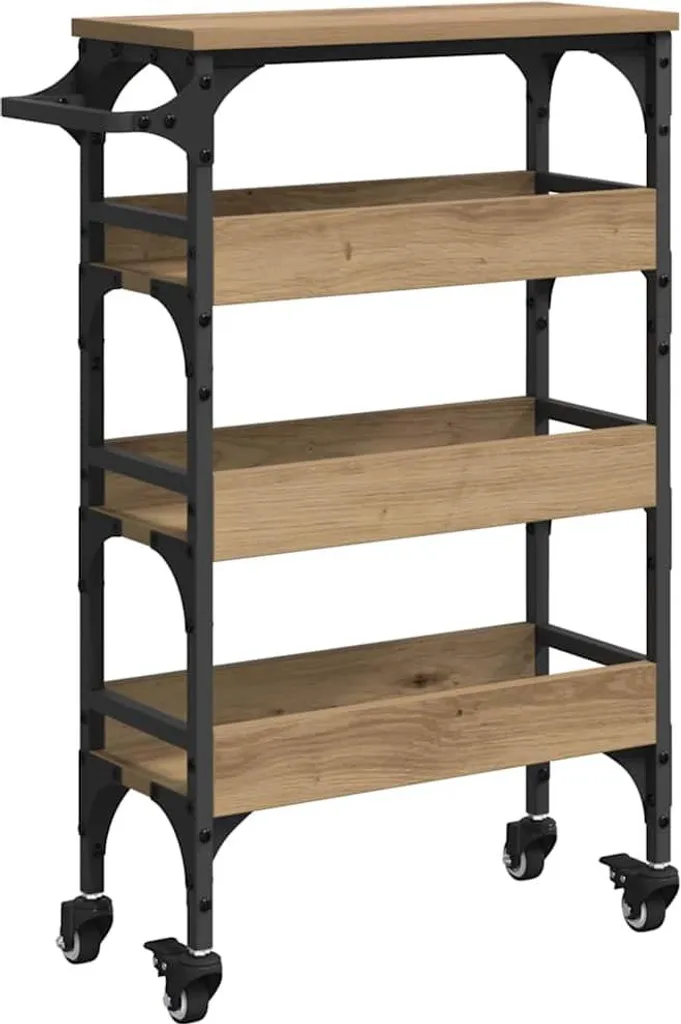 SYFAX™ Carrello Slim Rovere e Acciaio 53x20x76 cm | Design Moderno