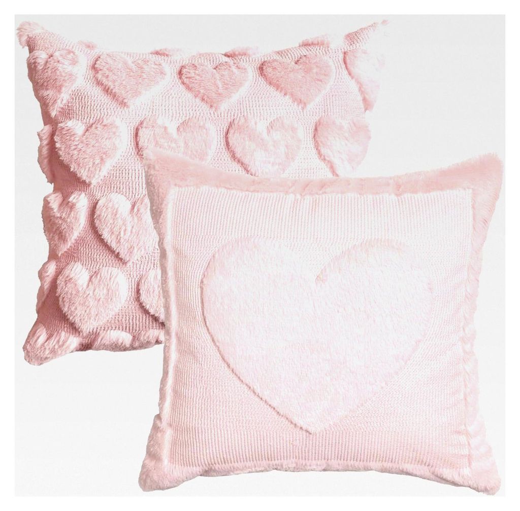 Rosa Herz Weicher Künstlicher Pelz Kissenbezüge 2er Set, 45x45 cm Jacquard Samt Sofakissen Zierkissenbezug Schlafzimmer Dekoration