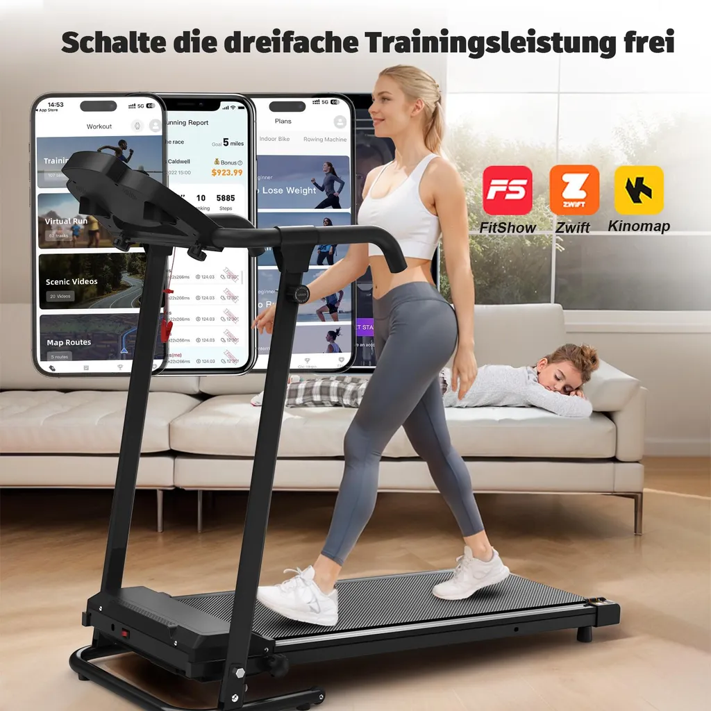 Tapis de course de bureau 2-en-1 compact, Marche/Course 120kg, Silencieux