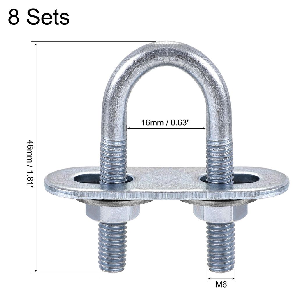 8 Satz Runde U-Bolzen Stahl M6 mit Mutter Platte Scheiben 16mm Innen 46mm Lang