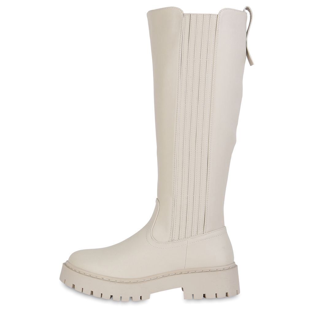 VAN HILL Damen Plateaustiefel - Gefütterte Stiefel Mit Blockabsatz 4,5cm