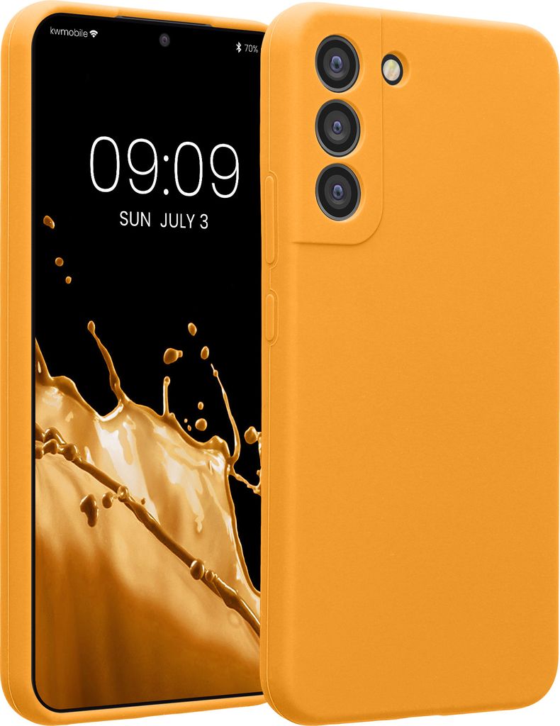 kwmobile Handyhülle kompatibel mit Samsung Galaxy S22 Plus Hülle - gummierte Handy Case aus Silikon in Fruity Orange