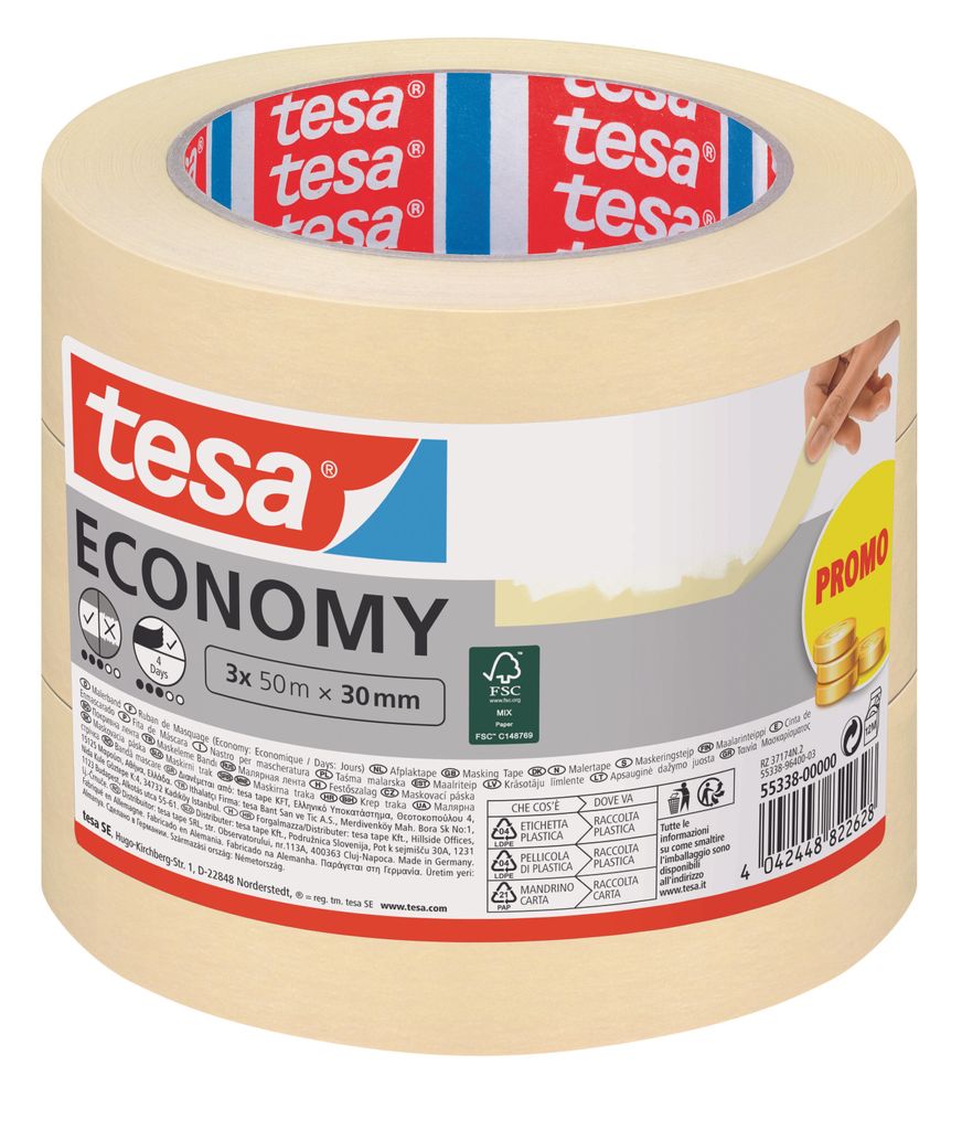 tesa Malerband für einfache Malerarbeiten, 3er Pack, 50m x Produktbild 