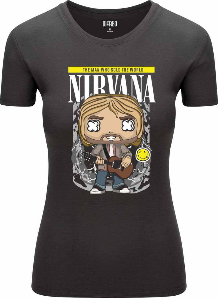 Diarbo Damen T-Shirt mit Musikliebhaber Druck Nirvana Musikplakat Dunkelgrau Gr.L