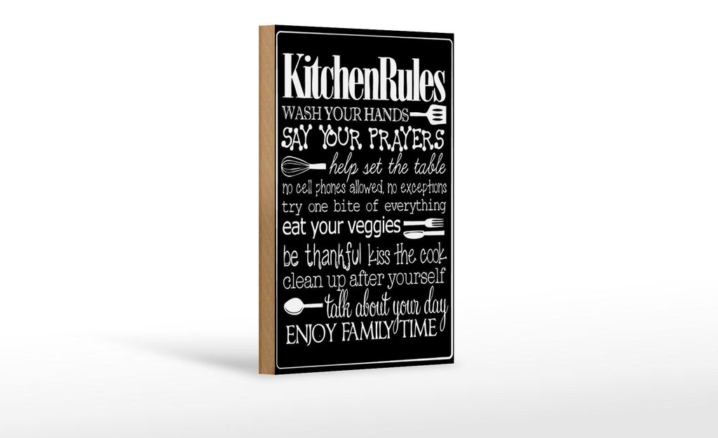 Holzschild Spruch 12x18cm Kitchen Rules wash your hands