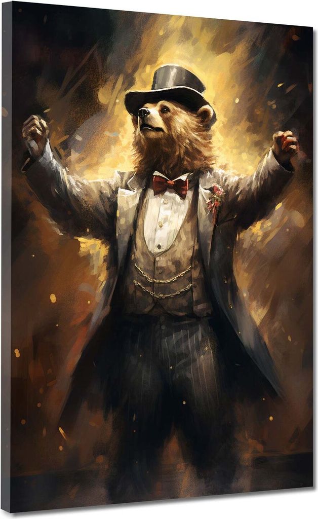 Eleganter Bär im Anzug Leinwandbild Wandbild Kunstdruck XL Wanddeko: 105x140x4cm
