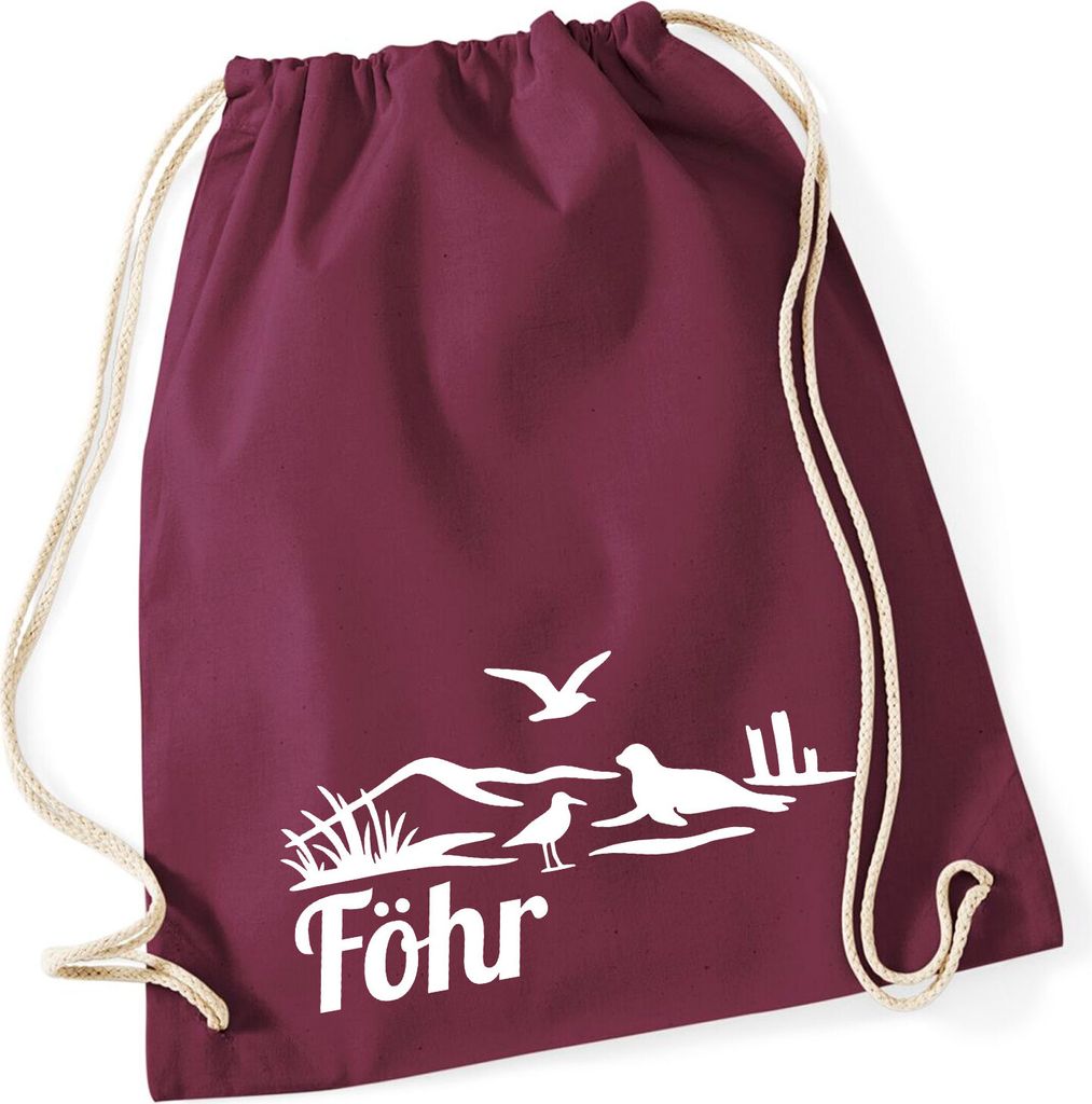 Huuraa Turnbeutel Föhr Strandmotiv 12 Liter Burgundy Baumwolle Rucksack Geschenkidee