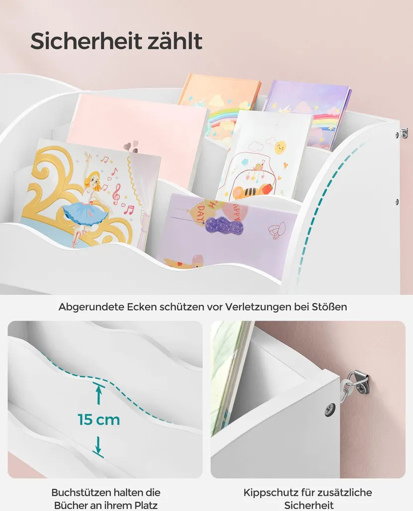 Petit bibliothèque enfant blanc nuage 2 compartiments et boîtes gris