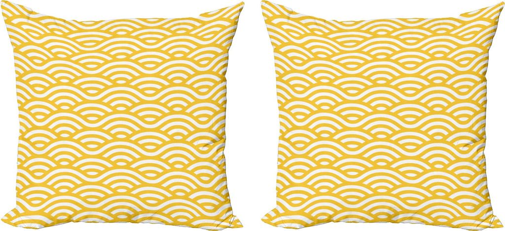 ABAKUHAUS Gelb und Weiß Kissenbezug Set (2Stück), Horizontale abstrakte Seeozean-Wellen-Sommer-Strand-Küsten-Feiertags-Thema, 50 x 50 cm, Marigo...
