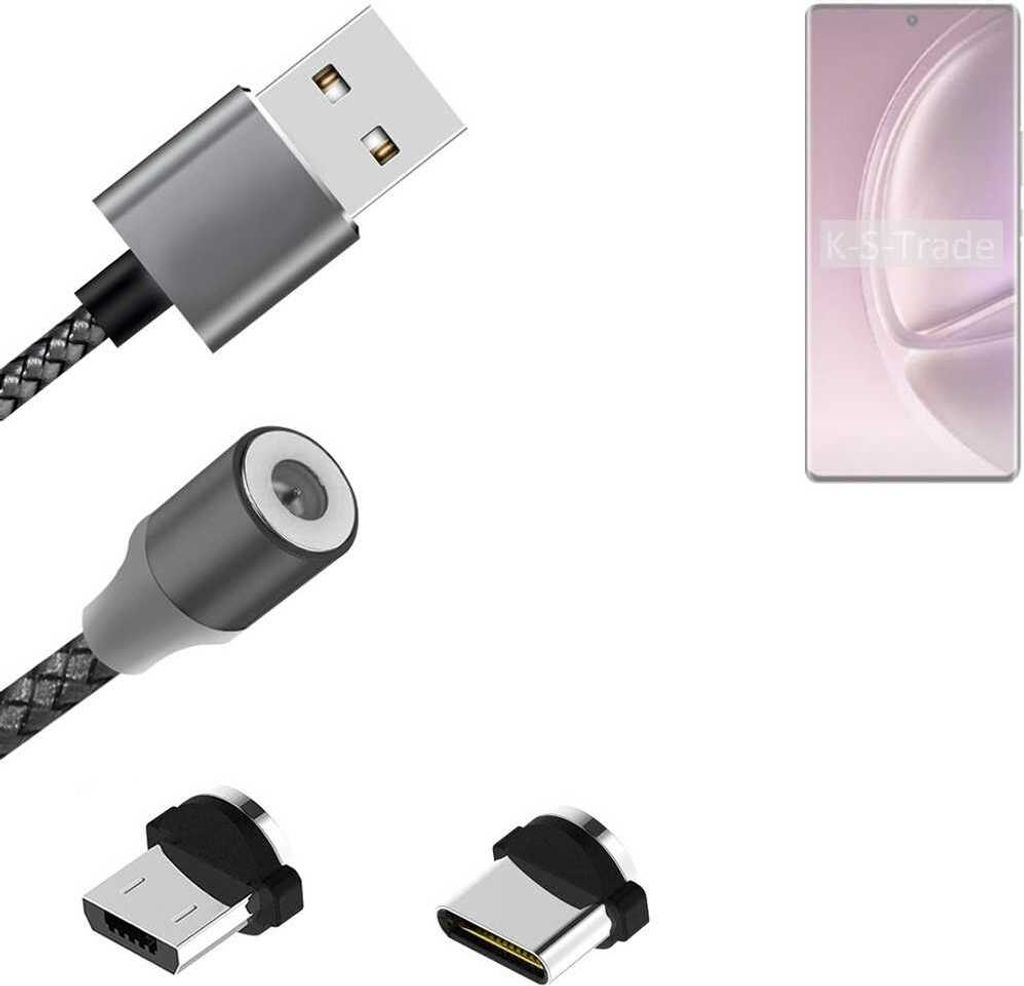 K-S-Trade Hochwertiges Magnet-Lade-kabel Sync-Kabel Daten-Kabel kompatibel mit Infinix Zero 40 5G mit USB-Typ-C-Anschluss und Micro-USB-Anschluss 2A