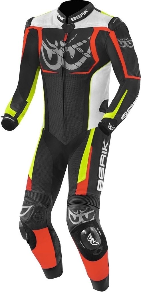Berik NexG 1-Teiler Motorrad Lederkombi, schwarz/grau/gelb/rot, 56