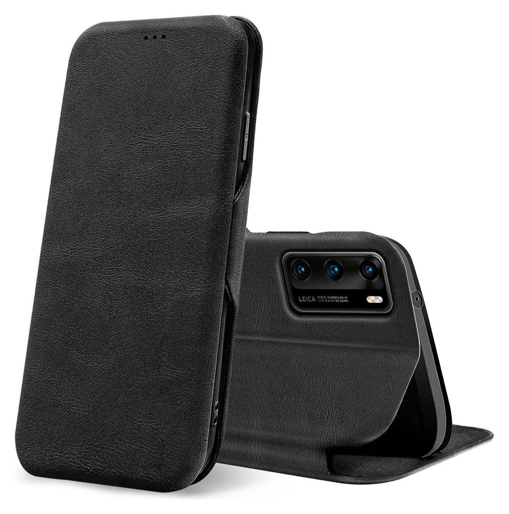 Conie Retro Klapp Tasche für Huawei P40 Kartenfach Hülle Rundumschutz in Schwarz