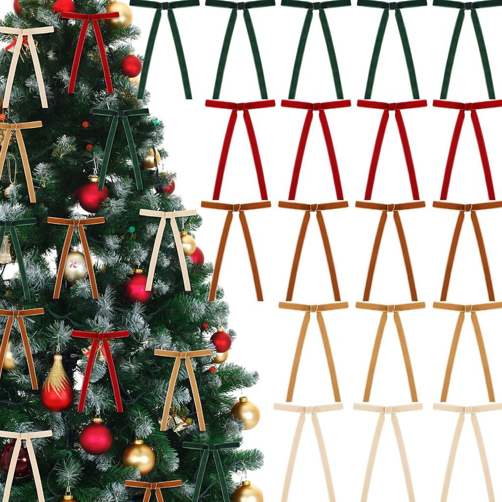 100 Stück Weihnachtsbaumschleifen Ornamente Weihnachtssamtschleifen 5 x 7 Zoll Rustikale Samtschleife Weihnachtsweihnachtsbaumdekoration 5 Farben ...