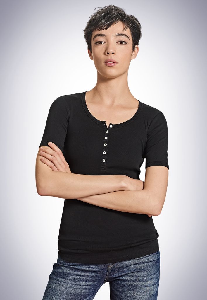 Schiesser Damen Henley 1/2 - Berta Gr. 36  weiss Produktbild 